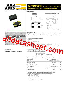 VCXO2H Datasheet PDF - MICORO CRYSTAL SWITZERLAND
