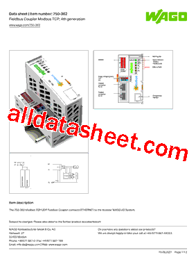 750-362 Datasheet PDF - WAGO Kontakttechnik GmbH & Co. KG