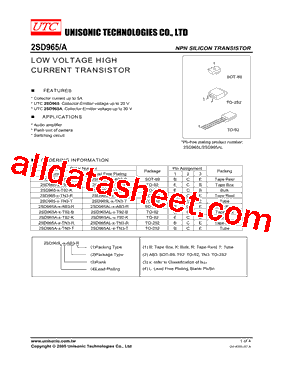2SD965-R-AB3-R Datasheet PDF - Unisonic Technologies