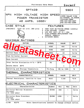 SPT420 Datasheet PDF - Solid States Devices, Inc