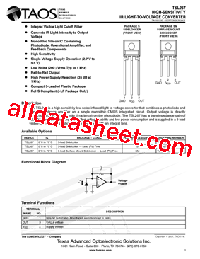 TSL267 Datasheet PDF - TEXAS ADVANCED OPTOELECTRONIC SOLUTIONS