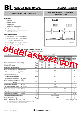 BYV26A Datasheet PDF - Galaxy Semi-Conductor Holdings Limited