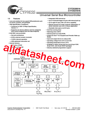 CY7C63001A Datasheet PDF - Cypress Semiconductor