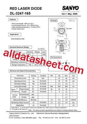 DL-3247-165 Datasheet PDF - Sanyo Semicon Device