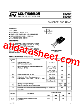 T820-700W Datasheet PDF - STMicroelectronics