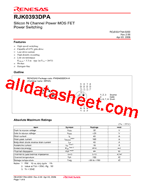 RJK0393DPA Datasheet PDF - Renesas Technology Corp