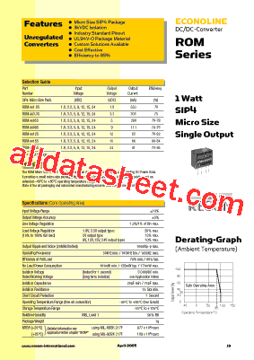 ROM-0505S Datasheet PDF - Recom International Power