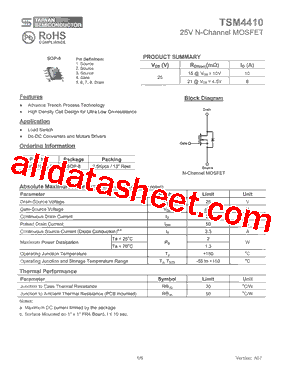 TSM4410 Datasheet PDF - Taiwan Semiconductor Company, Ltd