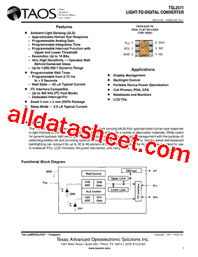 TSL2571 Datasheet PDF - TEXAS ADVANCED OPTOELECTRONIC SOLUTIONS