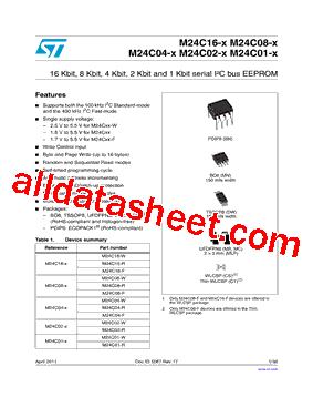M24C01-R Datasheet PDF - STMicroelectronics