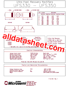 UFS330 Datasheet PDF - Microsemi Corporation