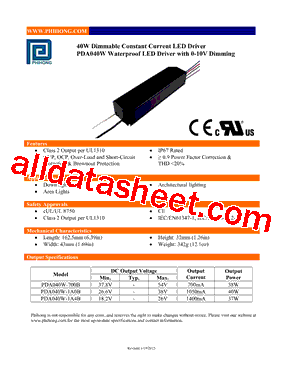 PDA040W-700B Datasheet PDF - Phihong USA Inc.