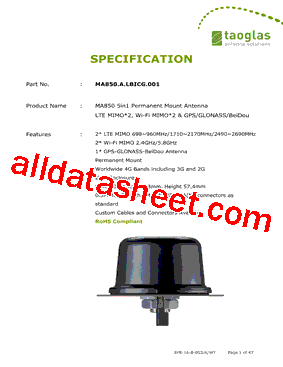 MA850.A.LBIC.001 Datasheet PDF - Taoglas antenna solutions